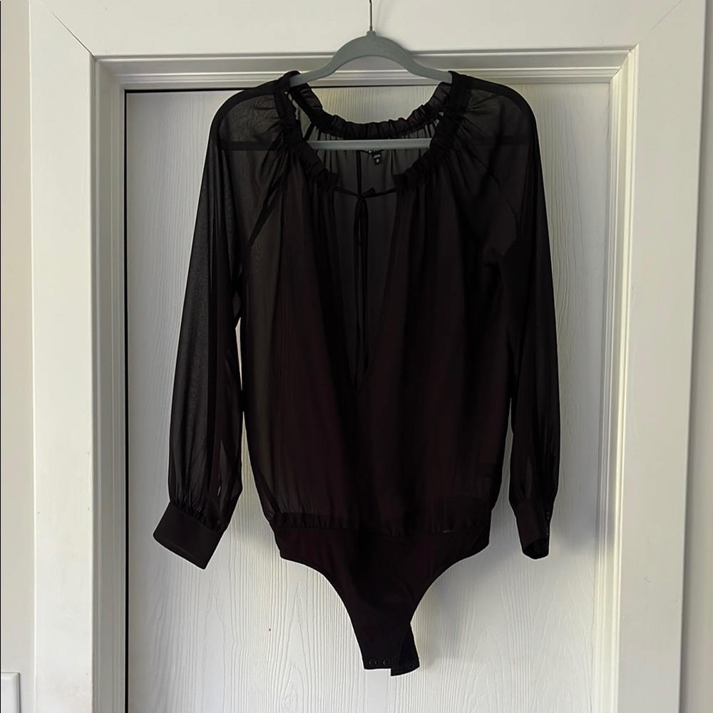 NWOT Express Sheer Black Thong Bodysuit Blouse